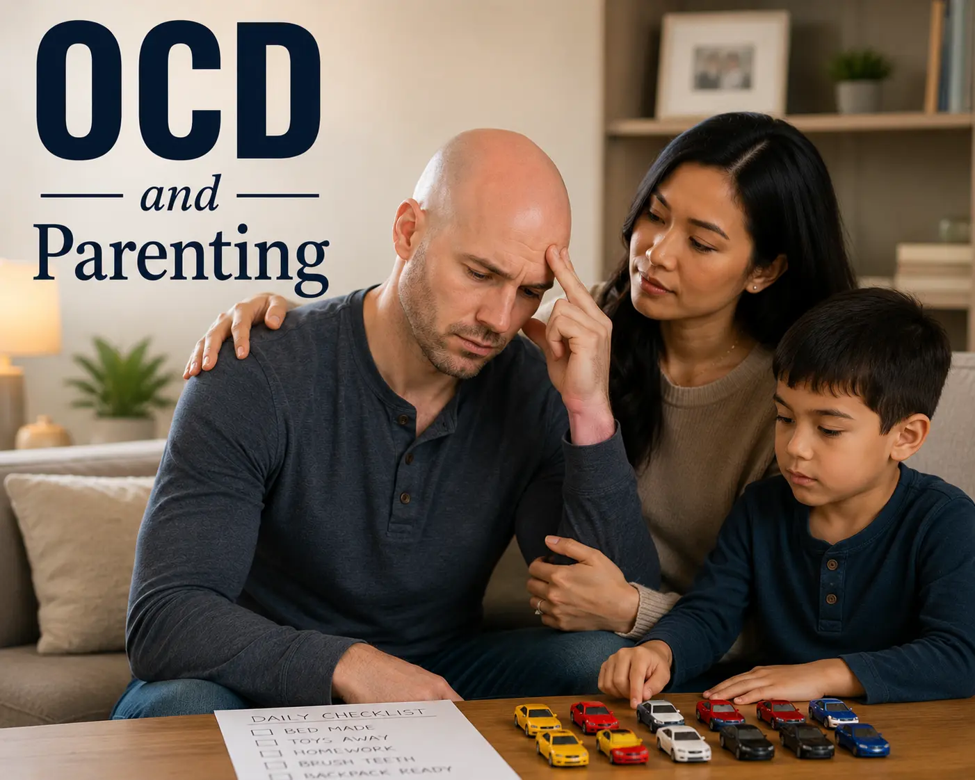 Father with OCD spending time with his children while learning to prioritize family over obsessive-compulsive disorder