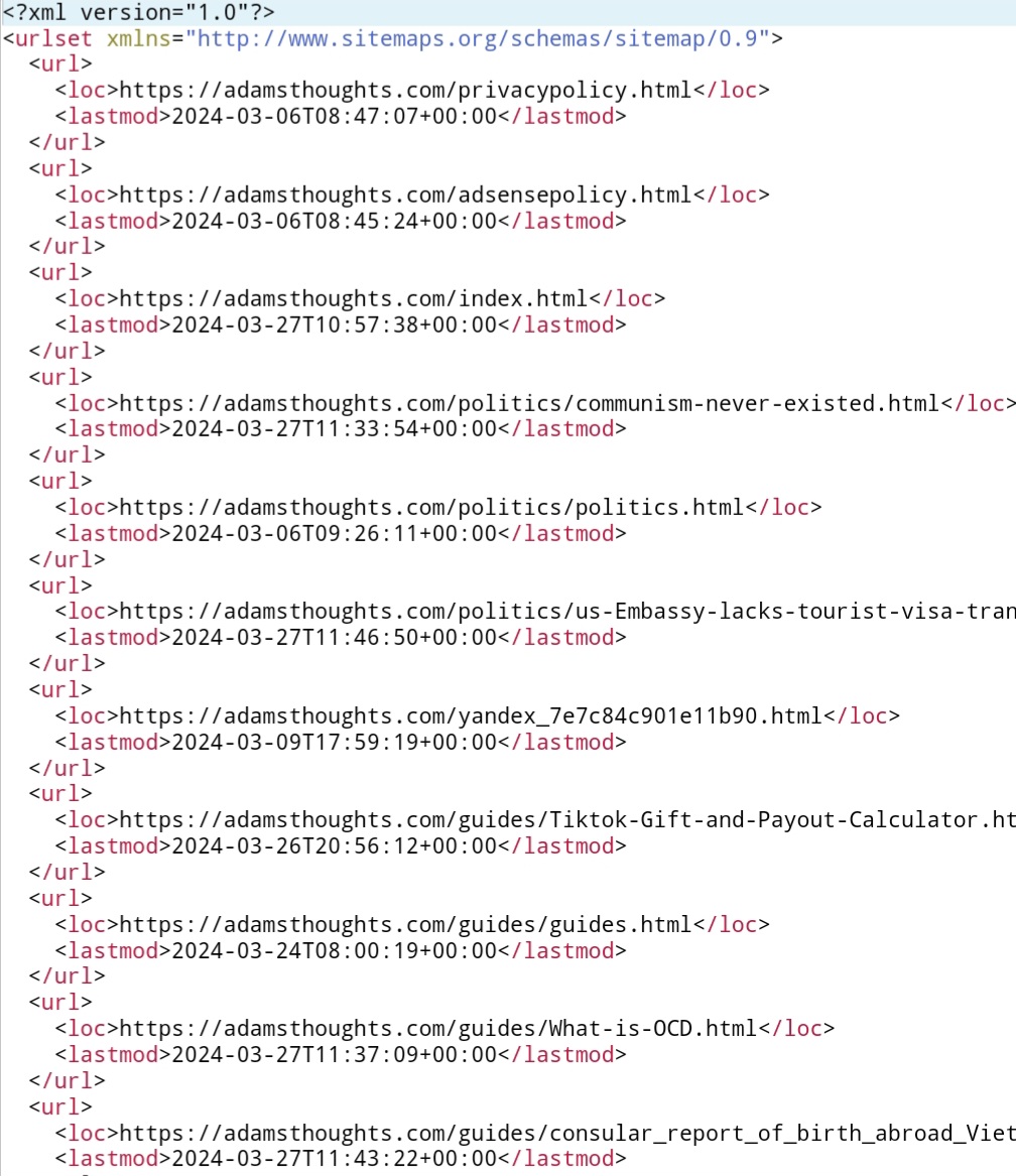 Sitemap update output example.