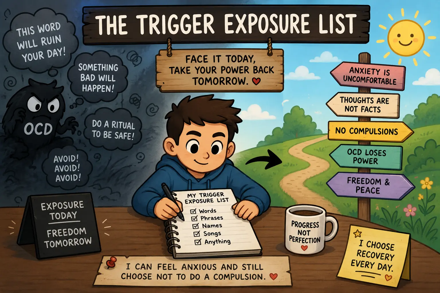 A trigger exposure list helped me confront feared words, phrases, and songs instead of avoiding them, reducing their power over time through ERP.